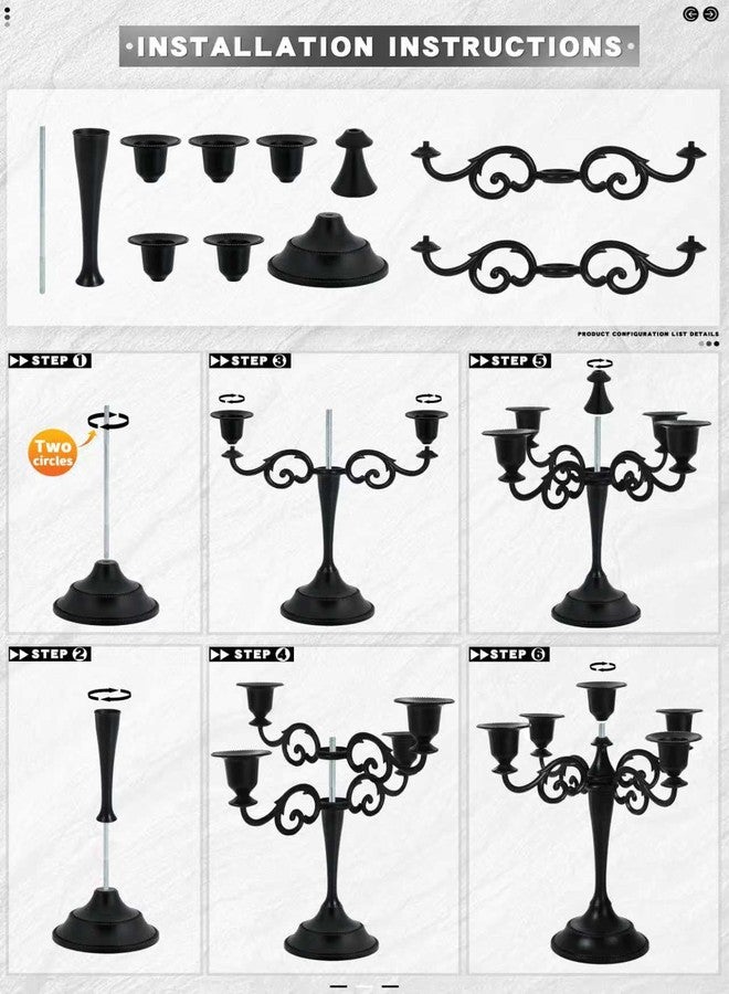 JEVIMORY Black Candelabra Candle Holders for Pillar Candles 10.6 inch Tall, 5 Candle Candlestick Holder for 1/2-1 inch Taper Candles Halloween Candelabra Decoration Easy Assembly (Black) - Image 4